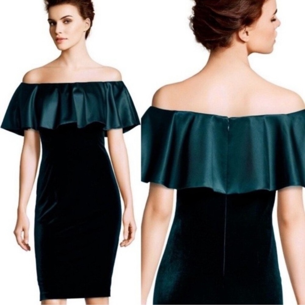 Adrianna Papell Emerald Off-Shoulder Velvet Dress